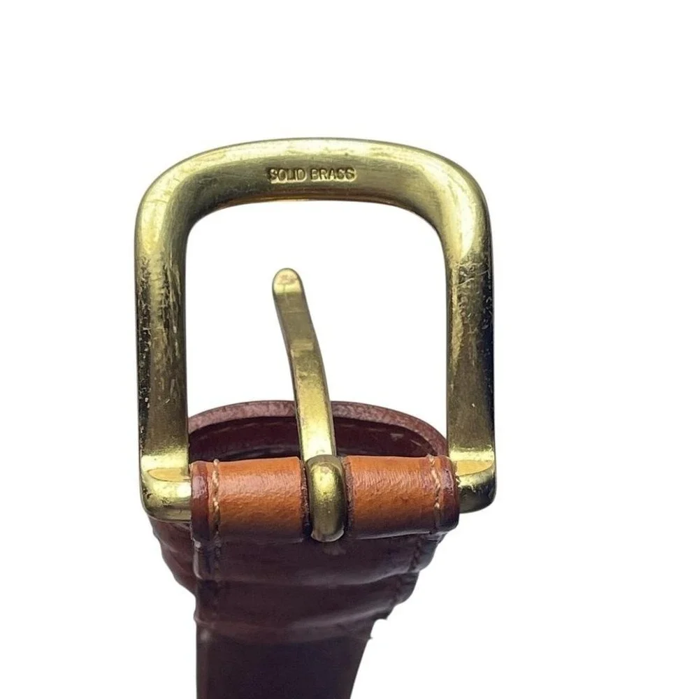 VTG Split Cowhide Leather Belt Brass Buckle Made in‎ USA Christopher Hayes Sz 38
